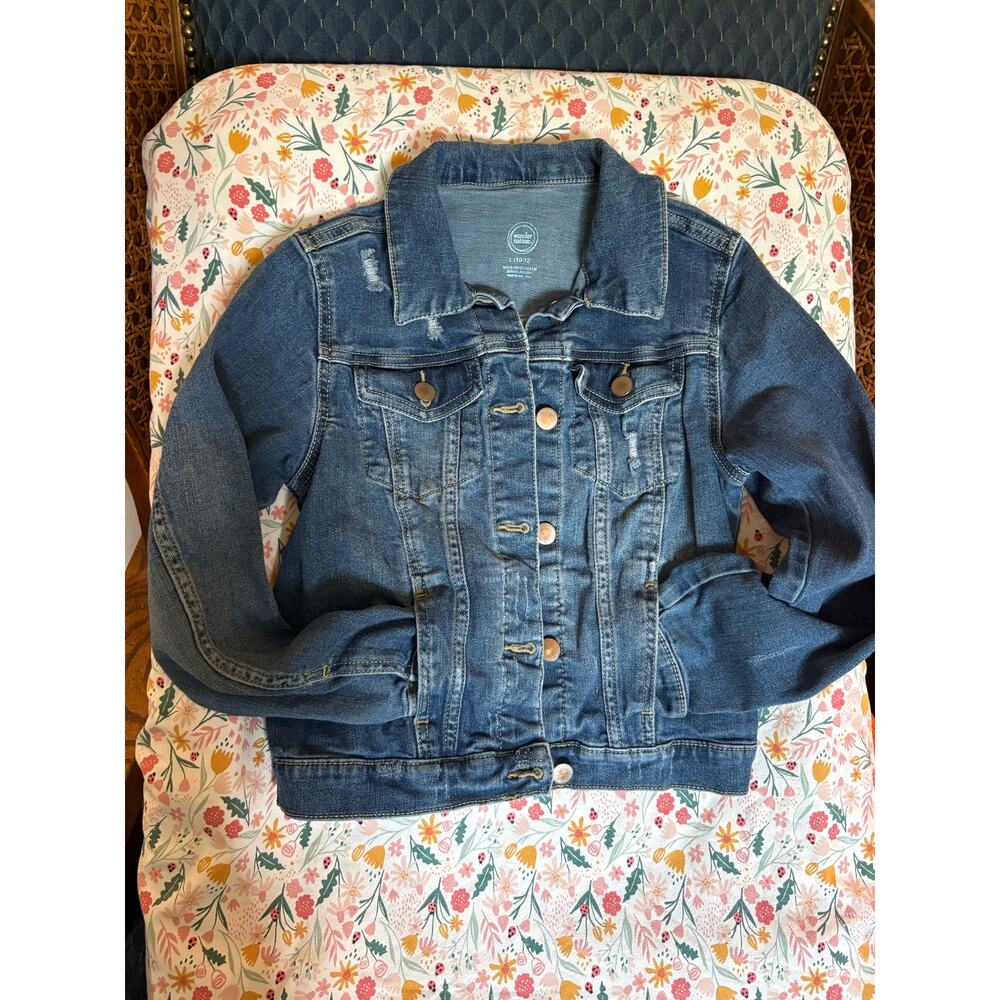 Wonder Nation Girls Distressed Denim Jacket Large
